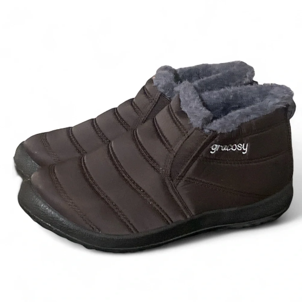 GRACOSY Warm Snow Ankle Boots Women's Size US 6 (China 37) Deep Brown WinterNWOT